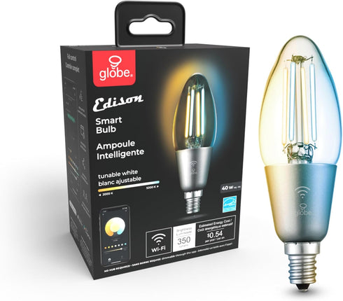 4.5W (40W Bulb, 2000K 5000K, 350 Globe Electric Wi-Fi Smart Equivalent) Straight Filament Tunable White Clear LED Light