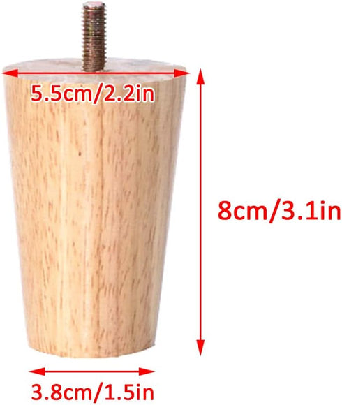 KDDEON M8 Legs,5-70cm,Replacement Cabinet,Set 4 (8cm/3.1in) Threaded Rod Straight Tapered Solid Wood Furniture