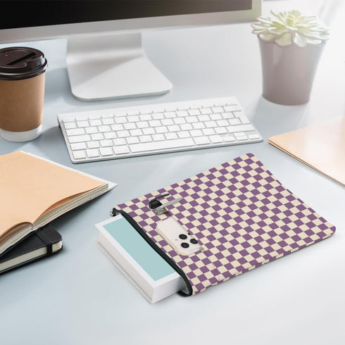Purple Plaid Book Sleeve, Vintage Checkered Waterproof Book Cover with Front Pocket for Book Lovers Gifts for Women