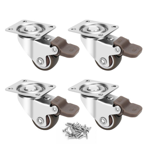 1" Caster Wheels, Set of 4 Heavy Duty Casters with Brake, Silent Locking Rubber Wheels for Furniture