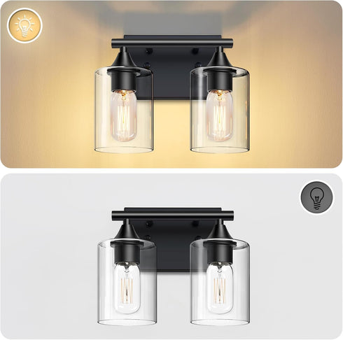 Fixtures,2-Light Vanity Lighting Bathroom Lights Over Mirror,Modern Sconces Wall Lighting with Clear Glass Shade,Light