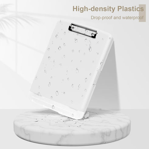 Clipboard with Storage, 8.5x11" Heavy Duty Plastic Clipboards with Pen Holder and A4 Legal Paper Folder, White