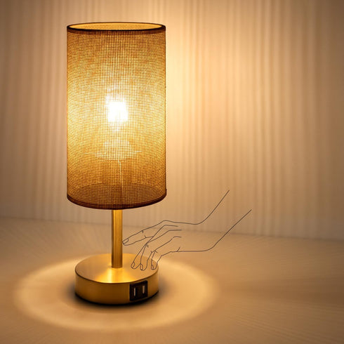 3 Dimmable Bulb Yarra-Decor Bedside Lamp with USB Port - Touch Control Table Lamp for Bedroom Wood Way Nightstand Lamp
