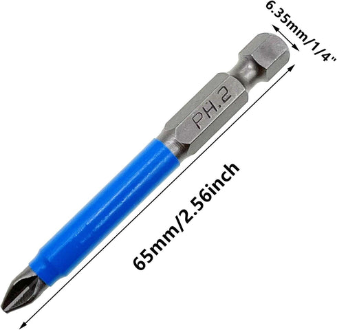 10Pcs Anti Slip Phillips Cross Slot PH2 Short Screwdriver Bit Set 1/4 Inch Hex Shank 2.56 Inch/65 mm Length S2 Steel with Magnetic Tip for Power Screwdriver Drill Impact Driver Kit Tools by XMHF
