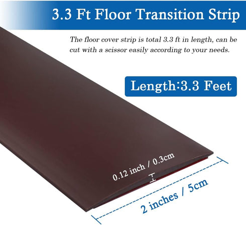 Floor Transition Strip, Self Adhesive Flooring Cover Strips for Laminate Floor, 2" Wide Vinyl Divider (3.3Ft, Brown)