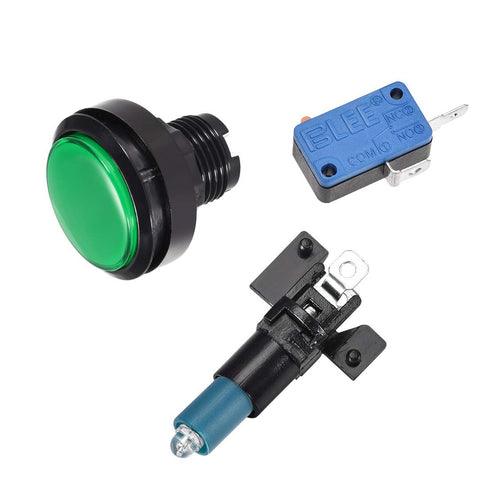 uxcell Game Push Button: 46mm Round 12V LED Illuminated Switch with Micro Switch for Arcade Video Games, Green 2pcs.