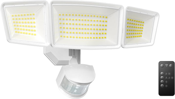 TECKNET 7500LM Motion Sensor Outdoor Lights, 150-LED 3-Head Security Light with Remote
