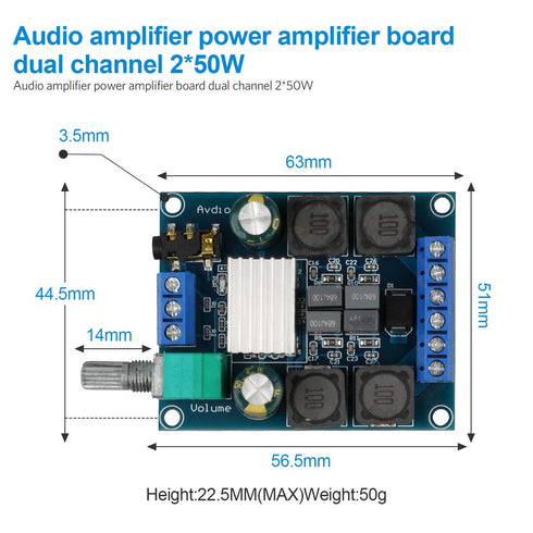 2Pcs Board,TPA3116D2 2x50W 5V 12V 24V Digital Amplifier Dual Channel Audio Stereo AMP High Power Digital Subwoofer