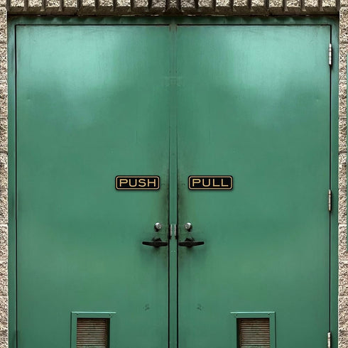 Quality Classic Horizontal Push Pull Door Signs - Durable Safety Signs (Brushed Silver) - Medium, 1 Set, Easy to Install