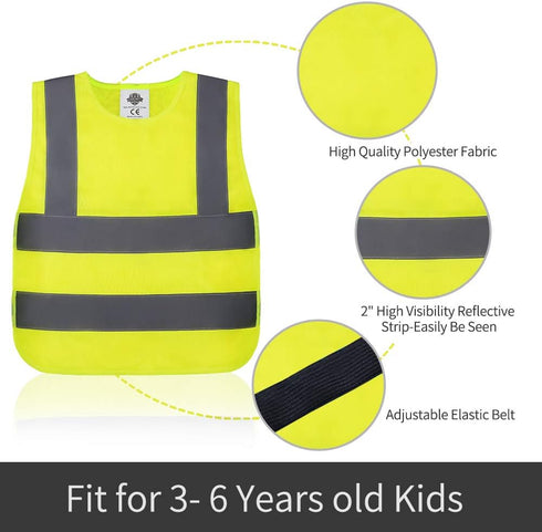 kid's High Visibility Safety Vest, Reflective Strips, Fit for Boys & Girls, Walking or Back to School,