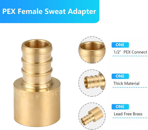 (Pack of 25) 1/2 x 1/2 Inch PEX Female Sweat Adapter, Brass Copper PEX Fitting Adapters, Stress Corrosion Cracking