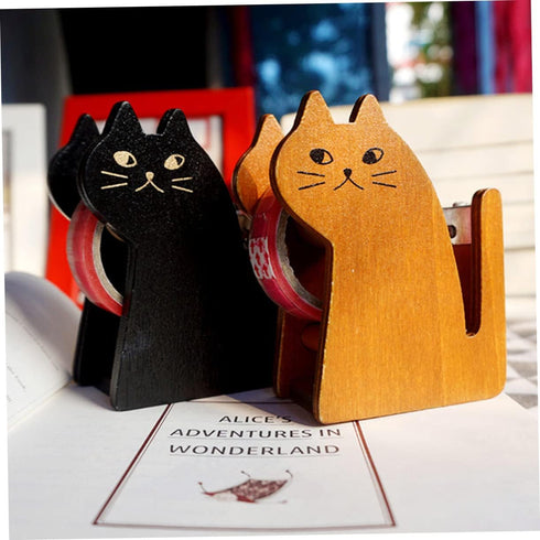 EXCEART 2pcs Cat Tape Holder, Packing Tape Roller Dispenser for Office Desk Wood Holder