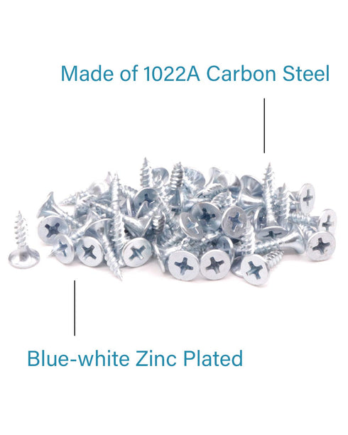 200pcs #6x5/8 Flat Head Phillips Drywall Screws, Fine Thread Sharp Point Wood Screws, Zinc Coated Carbon Steel