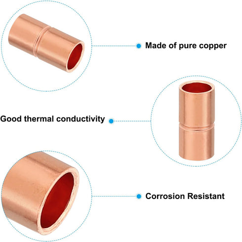 PATIKIL 15mm ID Copper Coupling Fittings, 12 Pcs Rolled Tube Stop Straight Pipe Fitting for HVAC Plumbing