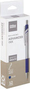 Office Depot Advanced Ink Retractable Ballpoint Pens, 0.7 mm Needle Point, Silver Barrel, Blue Ink, Pack of 12