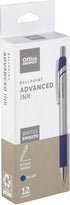 Office Depot Advanced Ink Retractable Ballpoint Pens, 0.7 mm Needle Point, Silver Barrel, Blue Ink, Pack of 12