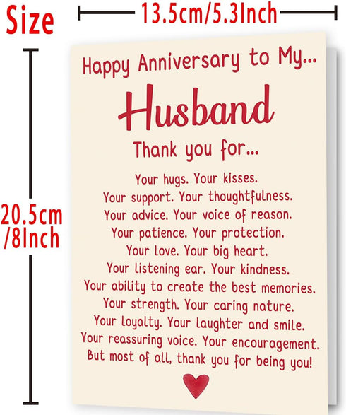 mmuue Happy Anniversary Card for Husband, Romantic Anniversary Card Gift from Wife, Thank You Husband Card, Sweet