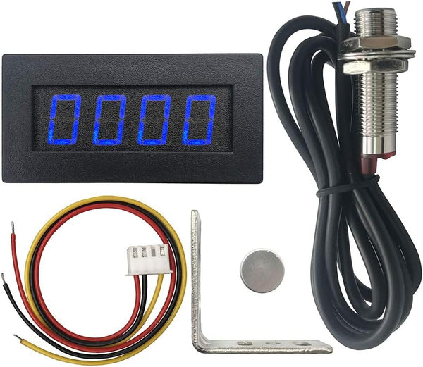 DIGITEN 4 Digital Blue LED Tachometer RPM Speed Meter + Hall Proximity Switch Magnet Sensor