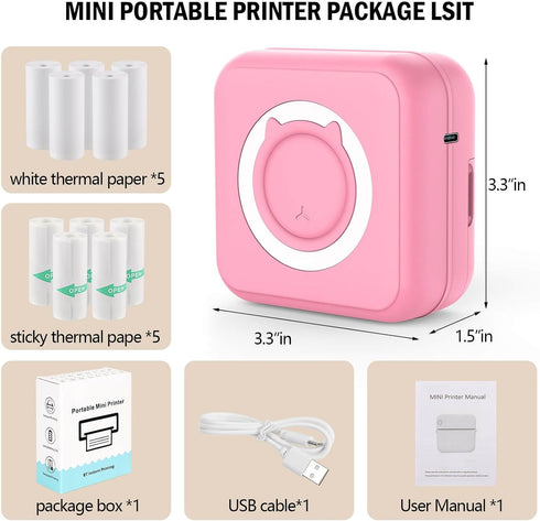 HUIJUTCHEN 10 Inkless Mini Thermal Pocket Printer, Wireless Mini Sticker Printer with Rolls Thermal Paper