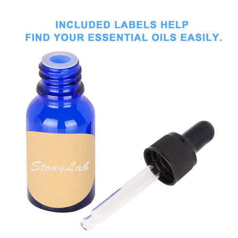stonylab 15ml (0.5 oz) 4-Pack Cobalt Glass Dropper Bottles, Blue Empty Glass with Dropper and Label