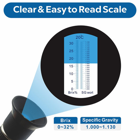Brix Refractometer with Dual Scale - Specific Gravity & Brix, High Precision Handheld Refractometer Hydrometer with ATC