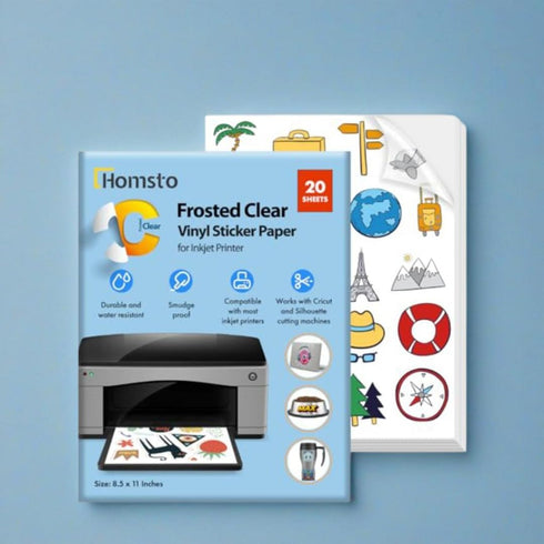 Vinyl Sticker Paper - Frosty Clear Printable Sticker Paper for Inkjet Printer, Quick Drying, Water Resistant, 8.5 x 11