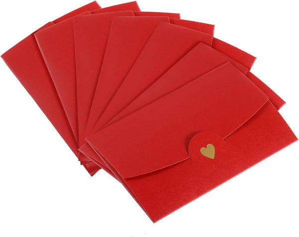 PATIKIL 12 Pack Mini Envelopes, Retro Gold Heart Business Invitation Envelopes for Wedding Birthday, Red