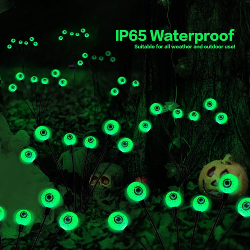 Halloween Decorations Outdoor Solar Scary Eyeball Lights, 2 PACKS 12LED Green Eyeball Swaying Firefly Lights for