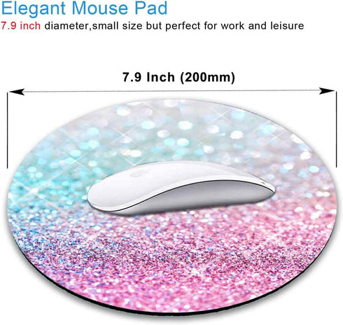 IMAYONDIA 7.9 7.9 Kids Girls Mouse Pad for Laptop, Small Pink Blue Gradient Sparkle Mouse Pads Cute, Round Glitter