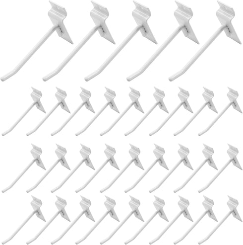 Waziaqoc 32PCS 4Inch Length White Slatwall Hooks, Heavy Duty Metal Slat Wall Display Panel Accessories for Garage and