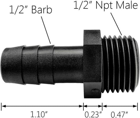 20 pcs 1/2" Barb x 1/2" NPT Male Connector, Plastic Hose Barb Fitting, Industrial Hose Barb to Pipe Fittings