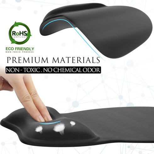 MROCO Ergonomic Mouse Pad, Black Color with Gel Wrist Rest, Comfortable Non-Slip PU Base, 9.4 x 8.1 in