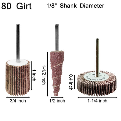 30 PCS 80 Grit Abrasive Flap Wheel Sander, 1/8" Shank Diameter Cone Shape for Grinding and Polishing