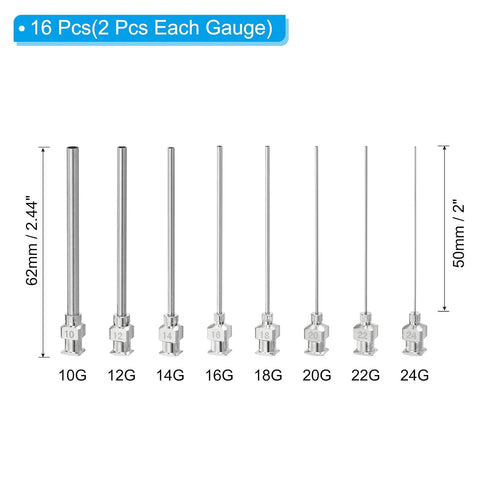 PATIKIL Blunt Tip Dispensing Needle Different Gauge, 16 Pcs 2 Inch Stainless Steel Liquid Dispenser Needles with Lure Lock for Refilling Liquid Inks Adhesives Glue