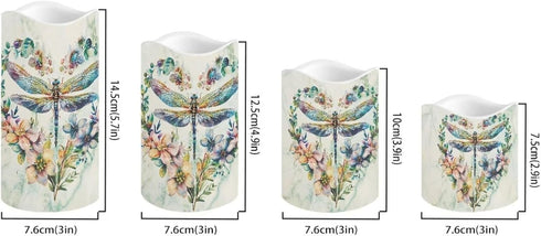 Set 4 Dragonfly Floral Flameless Candles with Remote Timer Flickering LED Pillar Candles Color Changing of Battery
