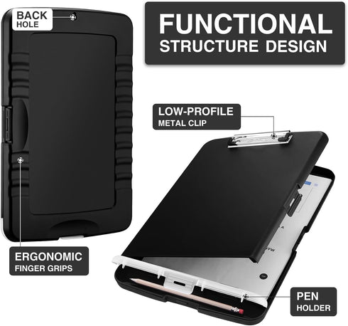 8.5 11 A4 Sooez Clipboard with Storage, Clip Board x with Pen Holder, Plastic Organization Case Box for Letter Legal
