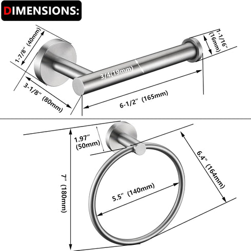 Brushed Nickel Toilet Paper Holder and Hand Towel Ring Set - 2 Pieces Bathroom Hardware Accessories