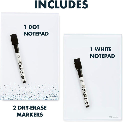 Quartet Glass Desktop Notepad, 9" x 6", Whiteboard, Dry Erase Surface, 2 Pack