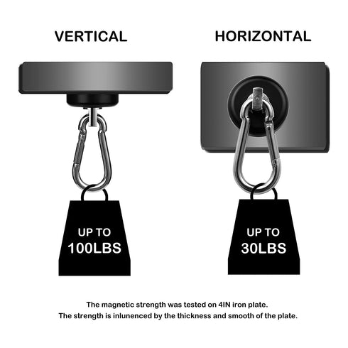 Magnetic Hooks 100lbs, Black Magnet Hooks with Swiveling Carabiner for Hanging, Strong Neodymium Magnet