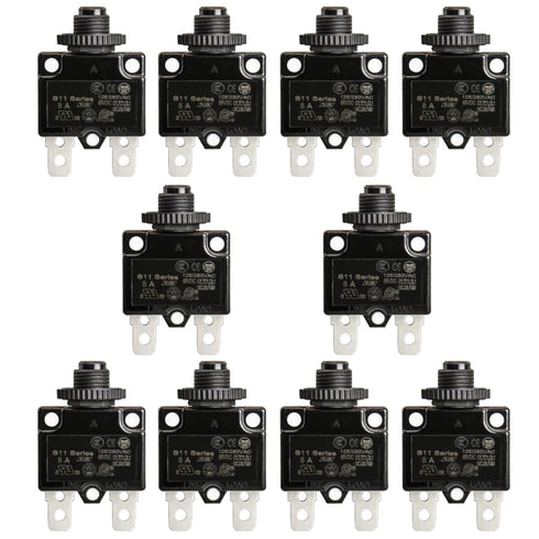 Baomain 8A Circuit Breaker, Thermal Overload Protector, S11 Series 125/250VAC/65VDC, Pack of 10