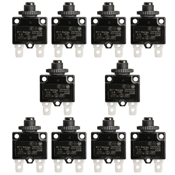 Baomain 8A Circuit Breaker, Thermal Overload Protector, S11 Series 125/250VAC/65VDC, Pack of 10