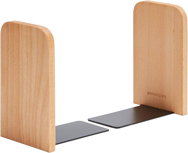 Pandapark Wood Bookends, Non-Skid Heavy Duty Bookends for Shelves - 1 Pair