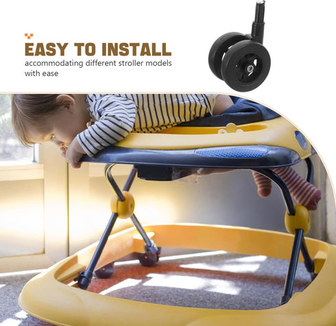 4Pcs Homoyoyo Baby Walker Wheels Stroller Wheels Replacement Stroller Caster Black PP Material Swivel Stem Quiet