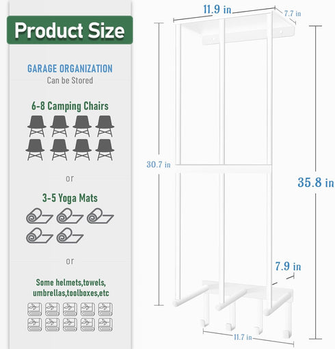 4 Camping Chair Wall Storage for Garage - Metal Beach Lawn Chair Rack, Garage Storage and Organization Shelves, Wall
