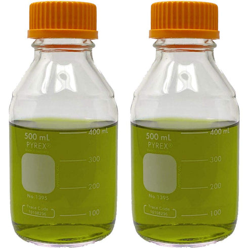 Pyrex Corning 1395-500, 500ml Round Media Storage Bottle with GL45 Screw Cap, Pack of 2