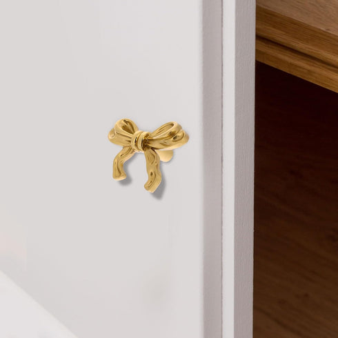 (50x35x25mm) Brass Bowknot Cabinet Knob Pull Handle, Small Drawer and Furniture Handle, Vintage Style for Wardrobe