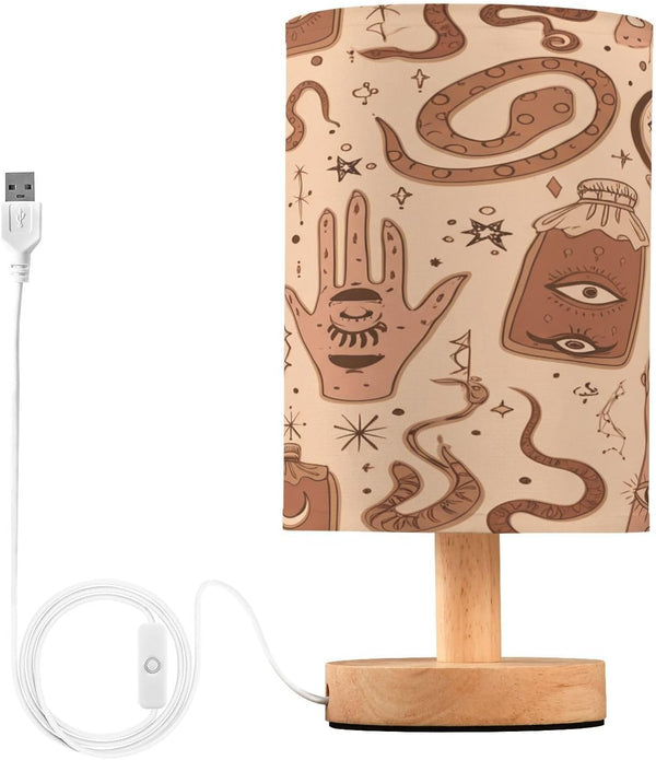 YETTASBIN Witch Elements Bedside Table Lamp, Small LED Desk Light USB Nightstand Lamp