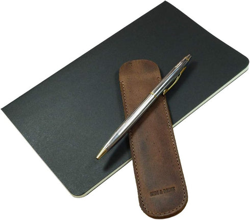 Hide & Drink Vintage Pen Sleeve, Full Grain Leather Office Essentials, Handmade Bookworm Accessories (Bourbon Brown)