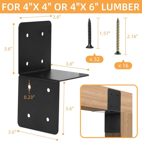 4 PCS Joist Anchor Connector for 4x4 4×6 Wood Posts, Heavy Duty Joist Hangers Carbon Steel Mounting Brackets