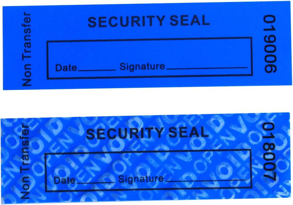 TamperSeals Group - 100pcs Non Transfer Tamper Proof Security Warranty Void Open Labels for Reusable Packages (Blue)